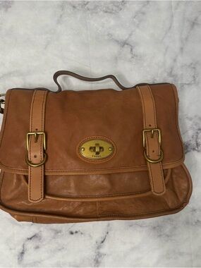 Fossil Tan Leather Satchel/Messenger Bag/Briefcase
